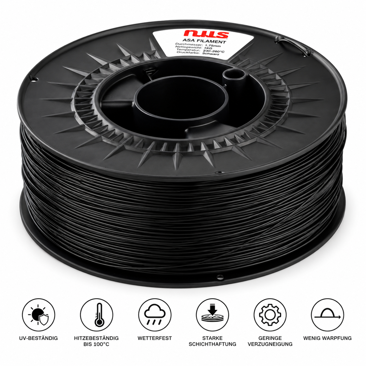ASA Filament Spule in Schwarz, UV-beständig
